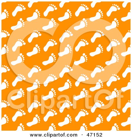 Clipart Illustration of an Orange Background Of White Foot Prints by Prawny