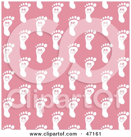 Clipart Illustration of a Pink Background Of Happy White Foot Prints by Prawny