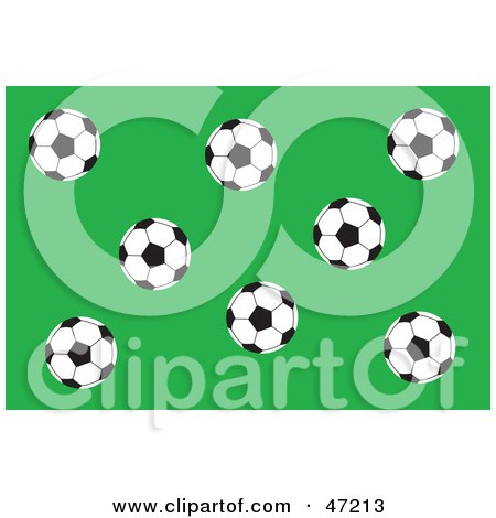 Clipart Illustration of a Green Background Of Soccer Balls by Prawny