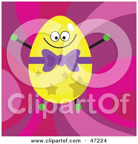 Clipart Illustration of a Happy Yellow Star Patterned Easter Egg On A Retro Pink Background by Prawny
