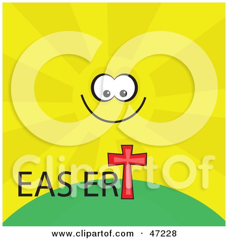 Clipart Illustration of a Smiling Sun Over An Easter Cross On A Hill by Prawny