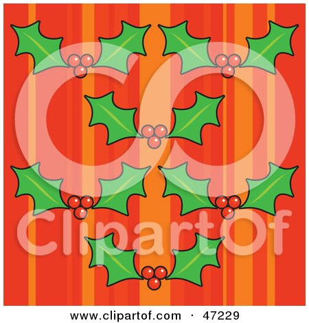 Clipart Illustration of Holly Leaves And Berries On A Retro Orange Background by Prawny