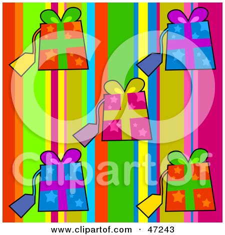 Clipart Illustration of a Digital Collage Of Star Gifts With Tags On A Colorful Background by Prawny