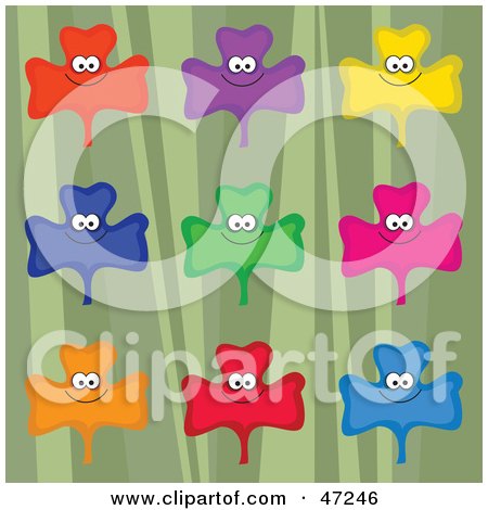 Clipart Illustration of a Digital Collage Of Happy Colorful Clovers On Green by Prawny