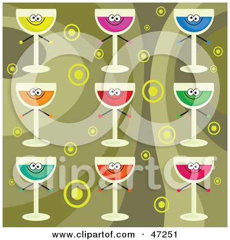 Clipart Illustration of a Digital Collage Of Colorful Drinks On A Retro Circle Background by Prawny