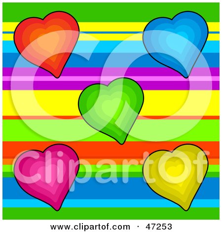 Clipart Illustration of a Rainbow Background With Colorful Hearts by Prawny