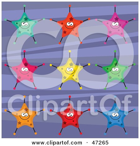 Clipart Illustration of a Digital Collage Of Colorful Happy Stars On A Purple Background by Prawny