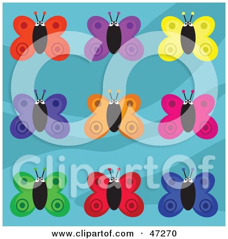 Clipart Illustration of a Digital Collage Of Colorful Butterflies On Blue by Prawny