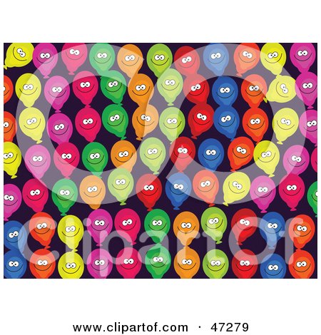 Royalty-Free (RF) Clipart Illustration of a Background Of Happy Smiling Party Balloons by Prawny
