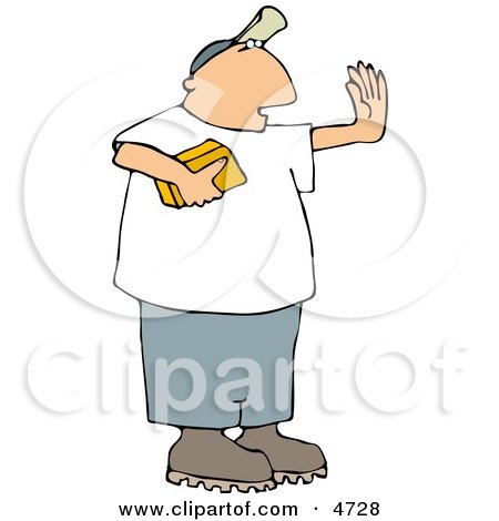 Man Holding a Gold Brick and Hand Gesturing for Someone to Stop Clipart by djart