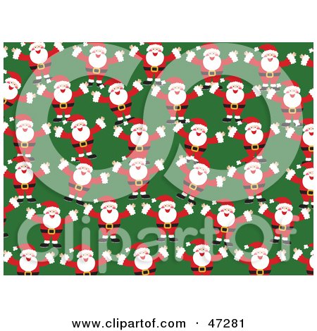 Royalty-Free (RF) Clipart Illustration of a Green Background Of Happy Santas by Prawny