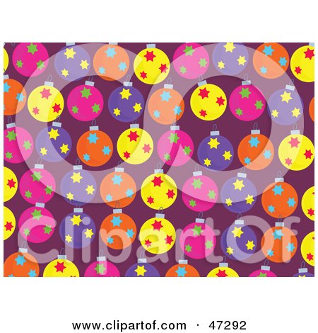 Royalty-Free (RF) Clipart Illustration of a Purple Background Of Colorful Star Patterned Baubles by Prawny