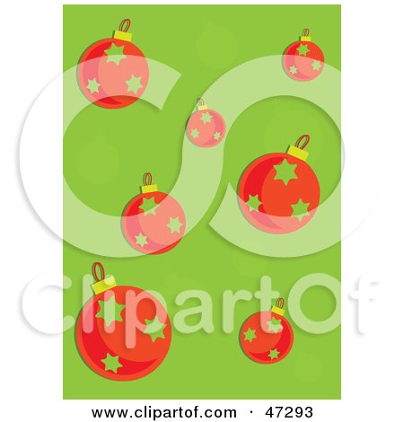 Royalty-Free (RF) Clipart Illustration of a Green Background Of Orange Christmas Ornaments by Prawny