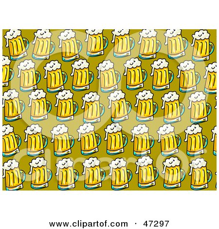 Royalty-Free (RF) Clipart Illustration of a Yellow Background Of Beer Mugs by Prawny