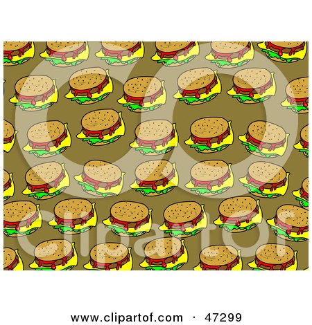 Royalty-Free (RF) Clipart Illustration of a Brown Background Of Cheeseburgers by Prawny