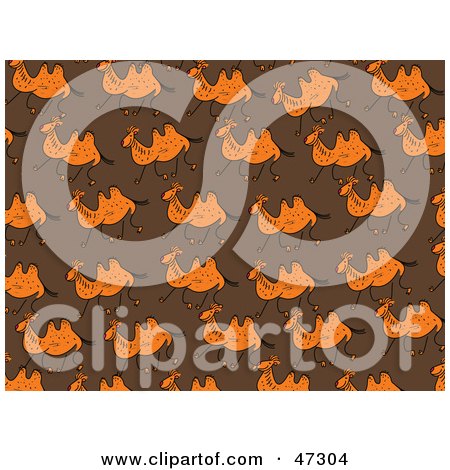 Royalty-Free (RF) Clipart Illustration of a Brown Background Of Running Camels by Prawny