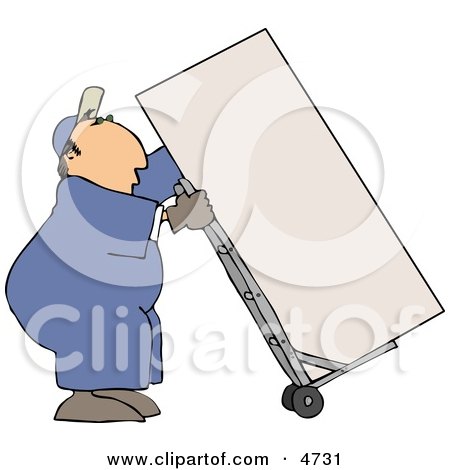 Male Mover Moving a Heavy Refrigerator/Freezer with a Dolly Clipart by djart