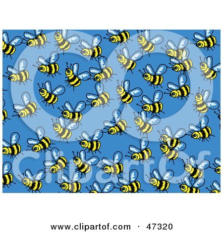 Royalty-Free (RF) Clipart Illustration of a Blue Background Of Busy Honey Bees by Prawny