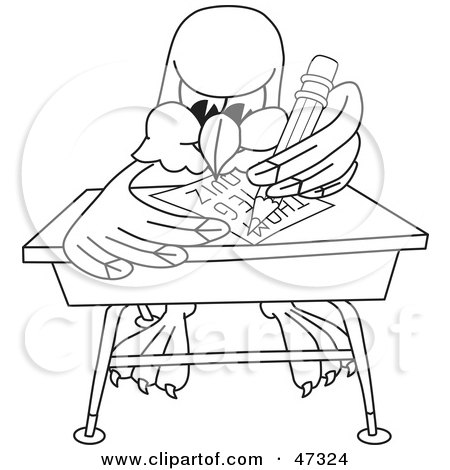 Royalty-Free (RF) Clipart Illustration of a Bald Eagle Hawk Or Falcon Student Outline by Mascot Junction