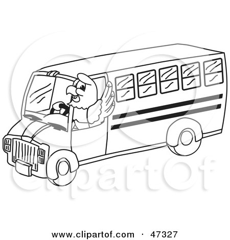 Royalty-Free (RF) Clipart Illustration of a Bald Eagle Hawk Or Falcon Bus Driver Outline by Mascot Junction