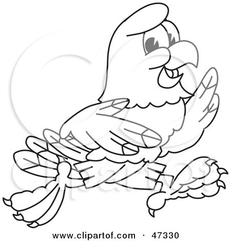 Royalty-Free (RF) Clipart Illustration of a Bald Eagle Hawk Or Falcon Running Outline by Mascot Junction