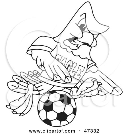 Royalty-Free (RF) Clipart Illustration of a Bald Eagle Hawk Or Falcon Soccer Player Outline by Mascot Junction