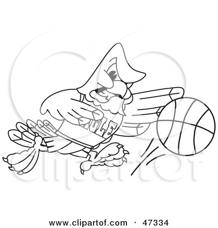 Royalty-Free (RF) Clipart Illustration of a Bald Eagle Hawk Or Falcon Basketball Player Outline by Mascot Junction