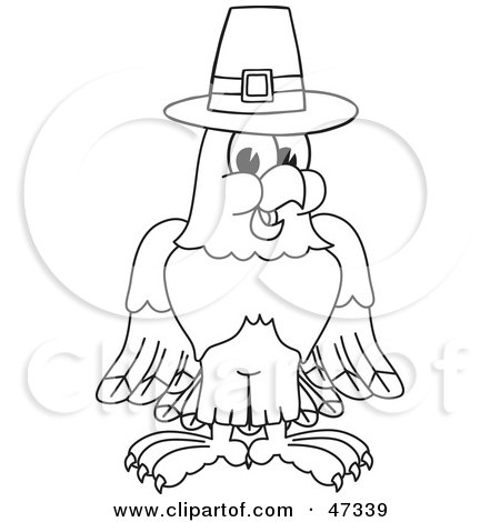 Royalty-Free (RF) Clipart Illustration of a Bald Eagle Hawk Or Falcon Pilgrim Outline by Mascot Junction