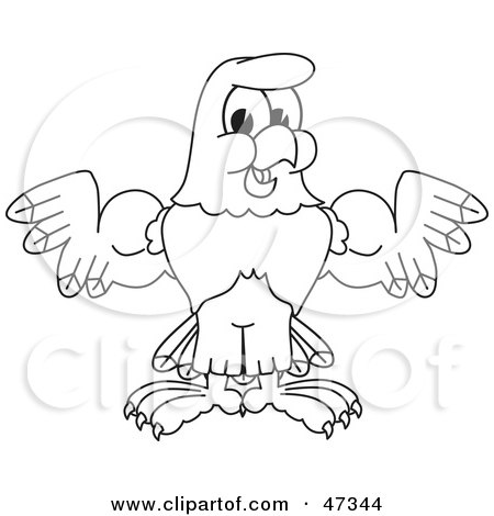 Royalty-Free (RF) Clipart Illustration of a Bald Eagle Hawk Or Falcon Shrugging Outline by Mascot Junction