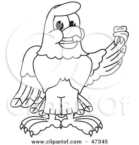 Royalty-Free (RF) Clipart Illustration of a Bald Eagle Hawk Or Falcon Holding Up A Tooth Outline by Mascot Junction
