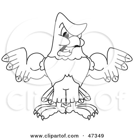 Royalty-Free (RF) Clipart Illustration of a Bald Eagle Hawk Or Falcon Flexing Outline by Mascot Junction