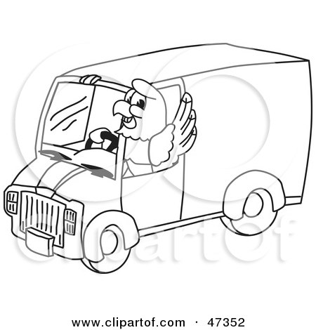 Royalty-Free (RF) Clipart Illustration of a Bald Eagle Hawk Or Falcon Waving And Driving A Van Outline by Mascot Junction