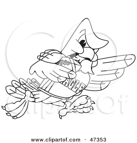Royalty-Free (RF) Clipart Illustration of a Bald Eagle Hawk Or Falcon Football Player Outline by Mascot Junction