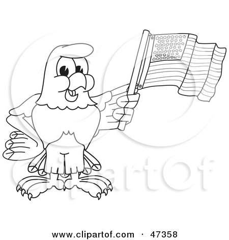 Royalty-Free (RF) Clipart Illustration of a Bald Eagle Hawk Or Falcon Waving An American Flag Outline by Mascot Junction