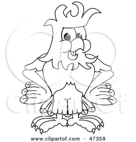 Royalty-Free (RF) Clipart Illustration of a Bald Eagle Hawk Or Falcon With His Hands On His Hips Outline by Mascot Junction