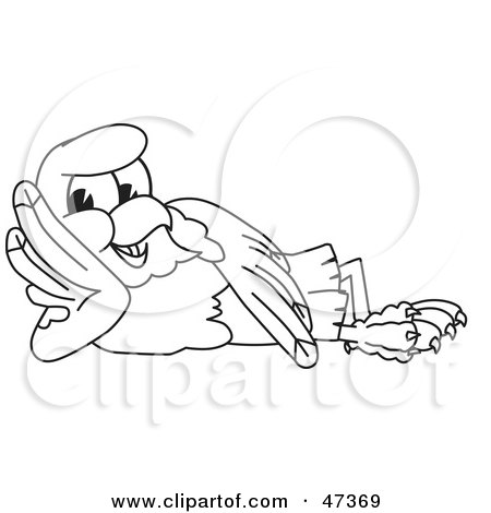 Royalty-Free (RF) Clipart Illustration of a Bald Eagle Hawk Or Falcon Reclining Outline by Mascot Junction