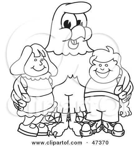 Royalty-Free (RF) Clipart Illustration of a Bald Eagle Hawk Or Falcon With Children Outline by Mascot Junction