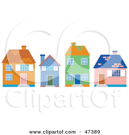 Royalty-Free (RF) Clipart Illustration of a Row Of Two And Single Story Homes On A Street by Prawny