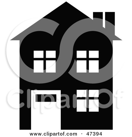 Royalty-Free (RF) Clipart Illustration of a Black Silhouetted Home With White Windows by Prawny
