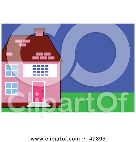 Royalty-Free (RF) Clipart Illustration of a Pink Home With a Green Lawn by Prawny
