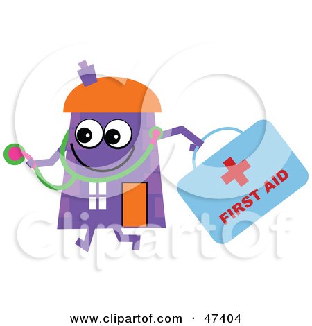 Royalty-Free (RF) Clipart Illustration of a Purple Cartoon House Character Doctor by Prawny