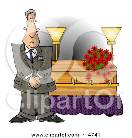 Male Funeral Director Standing Beside a Casket Clipart by djart