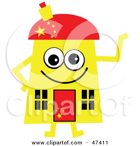 Royalty-Free (RF) Clipart Illustration of a Patriotic Chinese Flag Cartoon House Character by Prawny