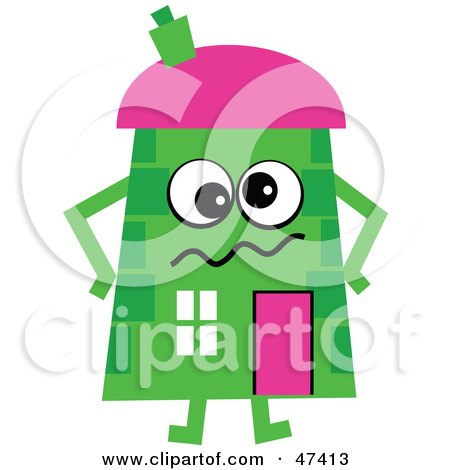 Royalty-Free (RF) Clipart Illustration of a Confused Green Cartoon House Character  by Prawny