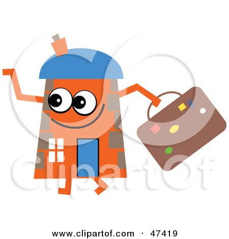 Royalty-Free (RF) Clipart Illustration of an Orange Cartoon House Character With Luggage by Prawny