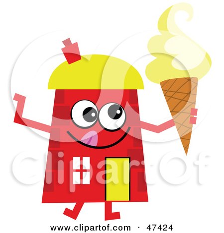 Royalty-Free (RF) Clipart Illustration of a Red Cartoon House Character With Ice Cream by Prawny