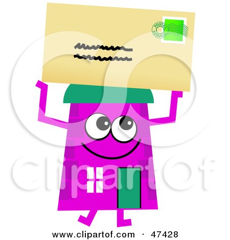 Royalty-Free (RF) Clipart Illustration of a Purple Cartoon House Character With a Letter by Prawny