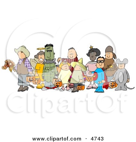 Halloween Trick-or-treaters Standing Together as a Group In Their Costumes Clipart by djart