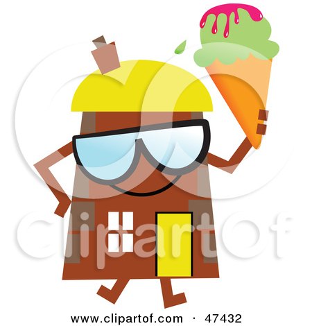 Royalty-Free (RF) Clipart Illustration of a Brown Cartoon House Character With An Ice Cream Cone by Prawny