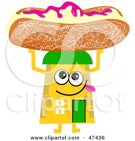 Royalty-Free (RF) Clipart Illustration of a Yellow Cartoon House Character Holding A Bun by Prawny